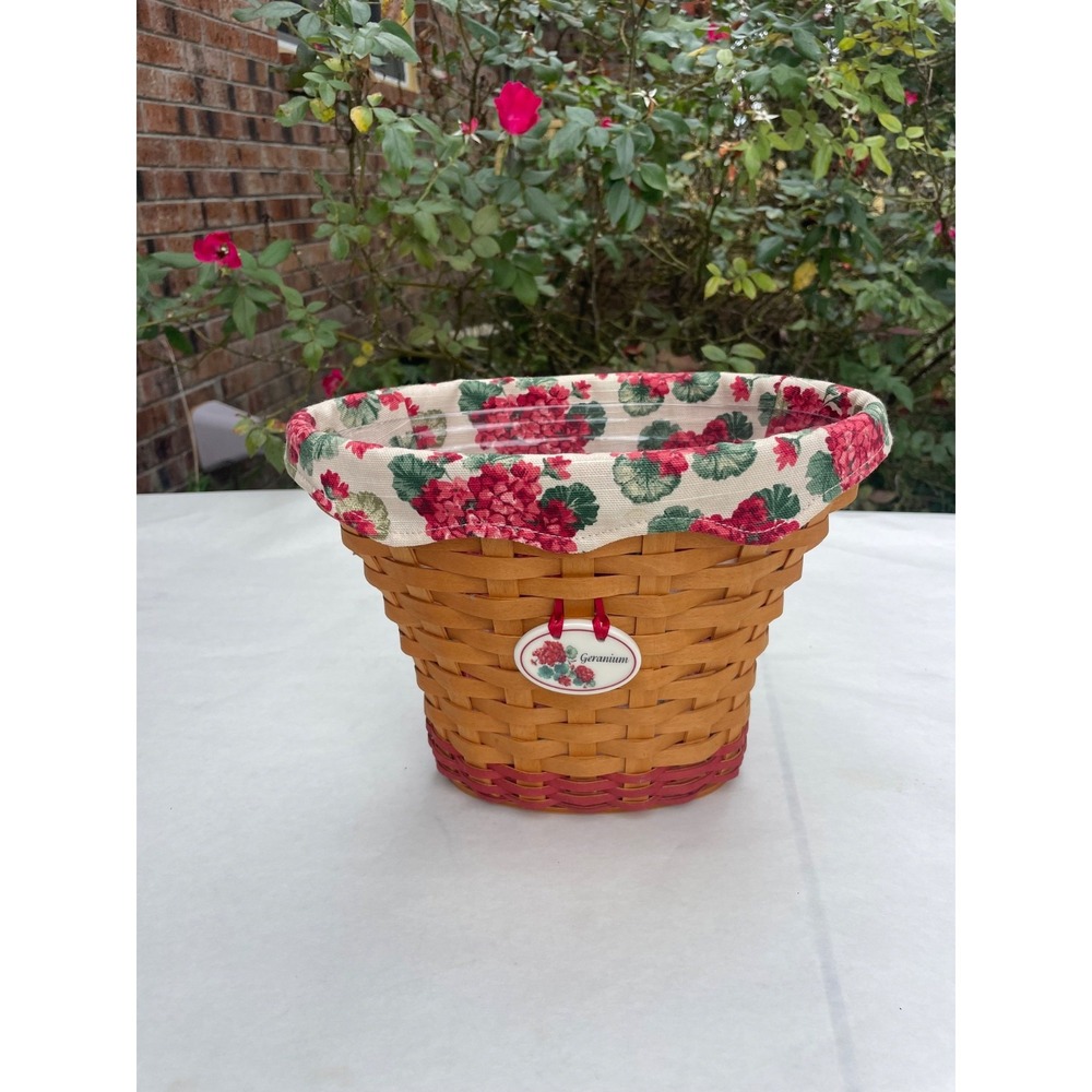 2002 Longaberger Geranium Flower Pot Basket W/Liner & Tie On New 7F29